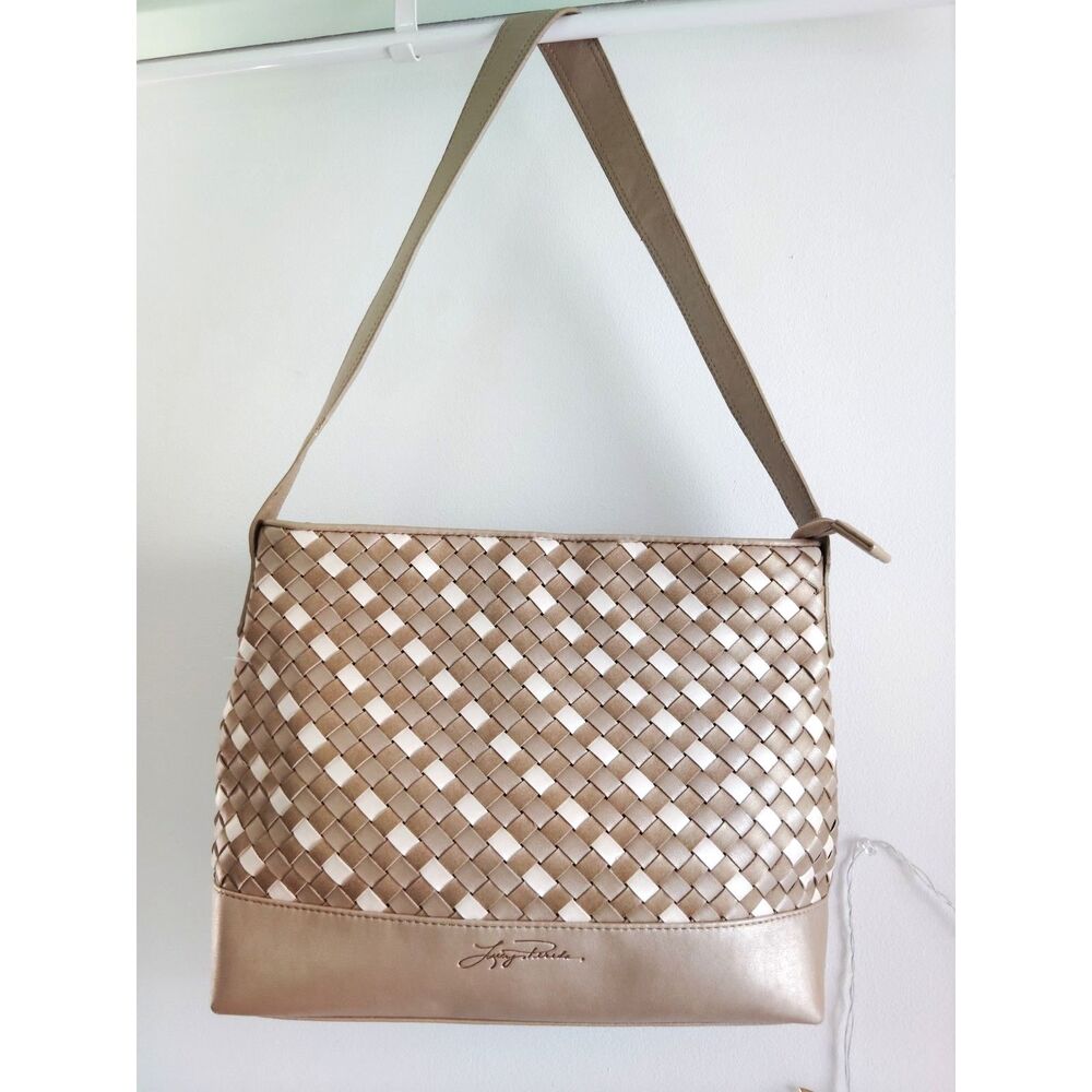 Lucy Pereda Vegan Leather Woven Beige Hobo Shoulder Bag